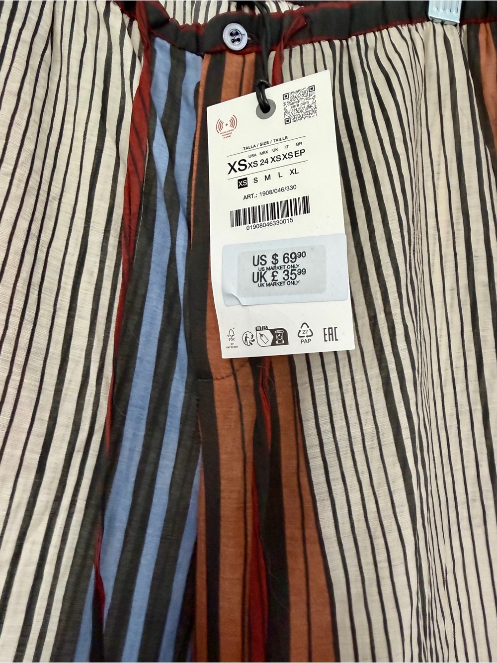 Zara Striped Wide-Leg Chinos in Cream, Black, Blue & Brown